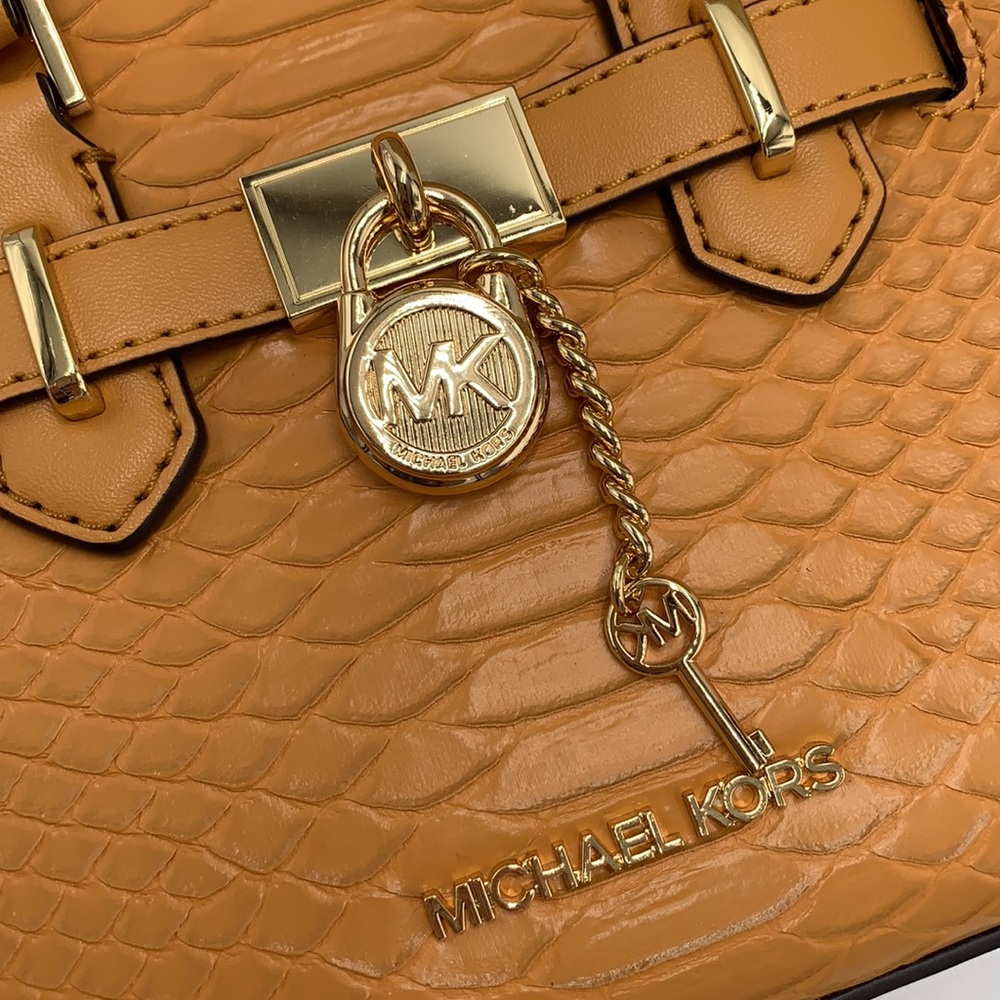 Michael Kors HAMILTON XSMALL  Snake Embossed SATCHEL CROSSBODY BAG CIDER COLOR - Picture 10 of 16